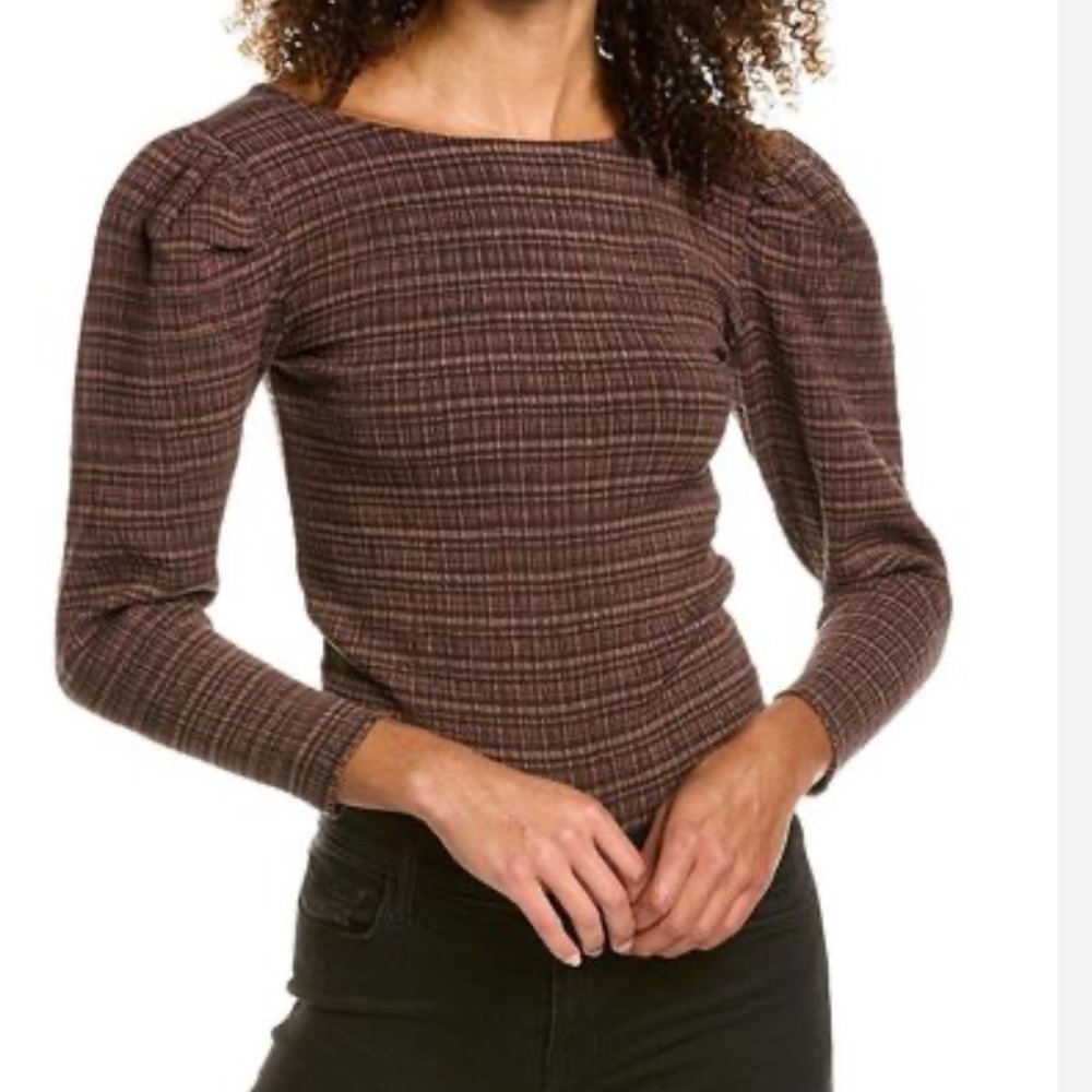 NEW NWT Nation LTD brown and black top puffy sleeves